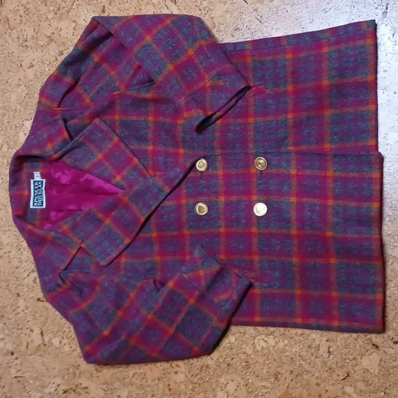 Spencer Douglas Vintage Women's Pink/Orange/Green Plaid Wool Peacoat Size 16 - Picture 1 of 9